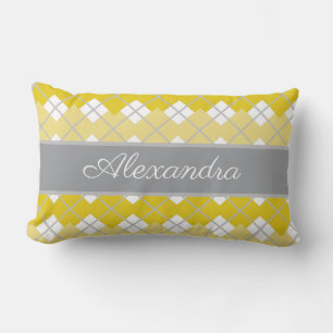 Elegant Modern Yellow And Grey Pattern  Lumbar Cushion