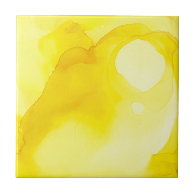 Elegant Modern Yellow and White Abstract Watercolo Ceramic Tile (Front)