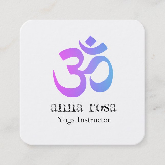 *~*  Elegant Modern Yoga Instructor Aum Om Symbol Square Business Card (Front)