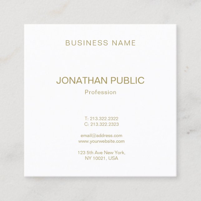 Elegant Modish Gold Text Font Simple Unique Plain Square Business Card (Front)