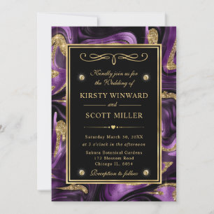 Elegant Molten Purple and Gold Glitter Wedding Invitation