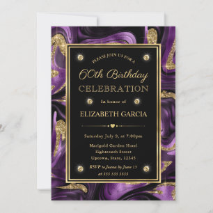 Elegant Molten Purple & Gold Glitter 60th Birthday Invitation
