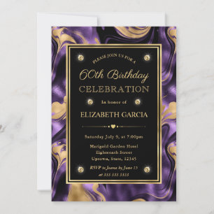 Elegant Molten Purple & Gold Glitter 60th Birthday Invitation