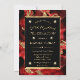 Elegant Molten Red and Gold Glitter 60th Birthday Invitation