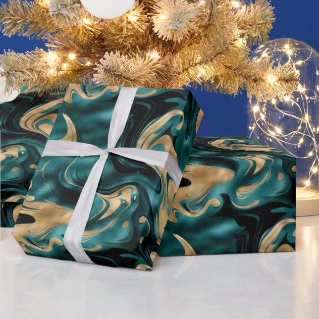 Elegant Molten Teal and Gold Foil Birthday Wrapping Paper (Holidays)