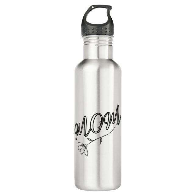 Elegant “MOM” Script with Flower Design 710 Ml Water Bottle (Front)
