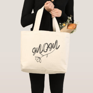 Elegant “MOM” Script with Flower Design Large Tote Bag