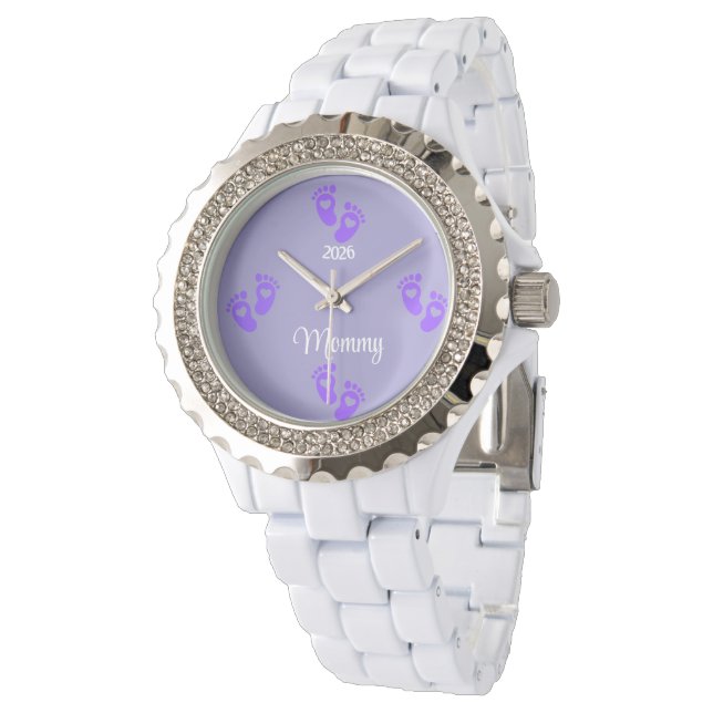Elegant Mommy Watch with Baby Footprints (Angled)