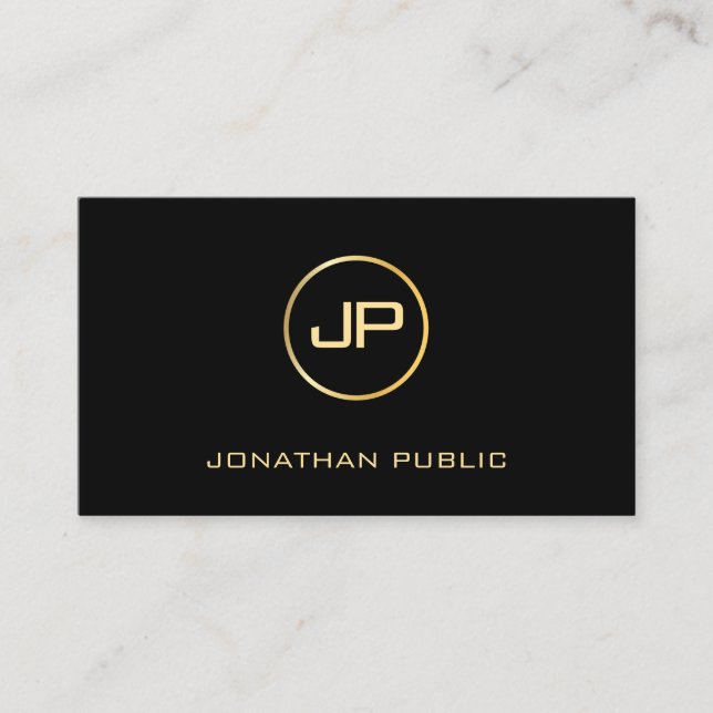 Elegant Momogram Gold Text Modern Professional Business Card (Front)