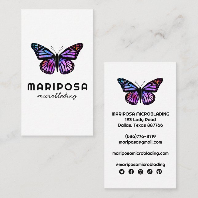 Elegant Monarch Butterfly Aesthetician Beauty Salo Business Card (Front/Back)