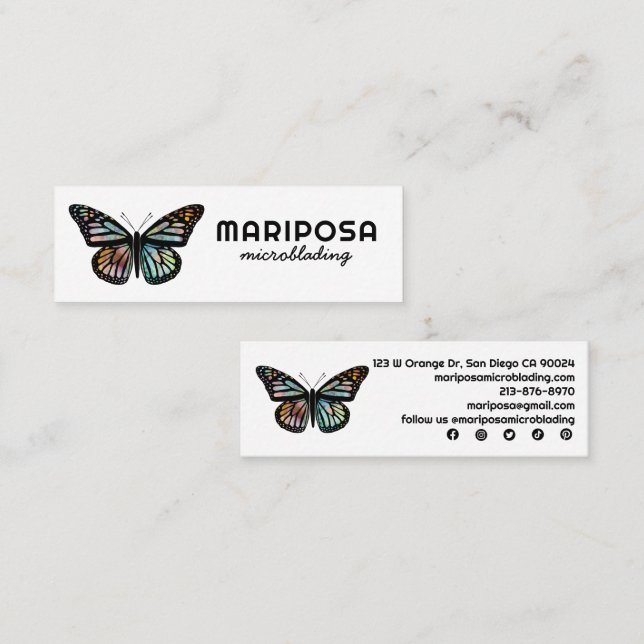Elegant Monarch Butterfly Aesthetician Beauty Salo Mini Business Card (Front/Back)
