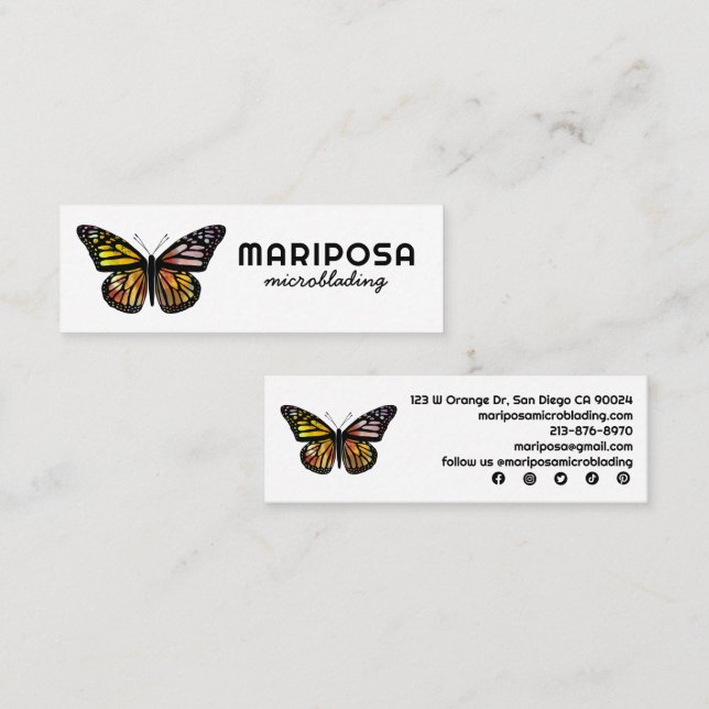 Elegant Monarch Butterfly Aesthetician Beauty Salo Mini Business Card (Front/Back)