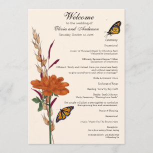 Elegant Monarch Butterfly Fall Floral Wedding Program