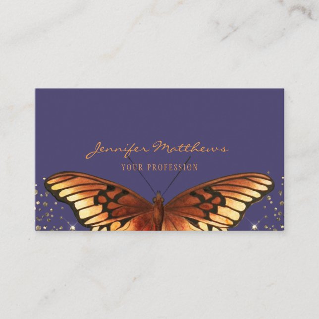 Elegant Monarch Butterfly Glitter Business Card (Front)