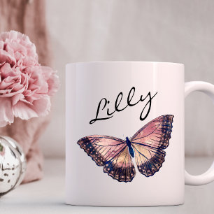 Elegant Monarch Butterfly Glitter Monogram Name Mug
