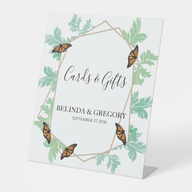Elegant Monarch Butterfly Wedding Cards & Gifts Pedestal Sign (Front)