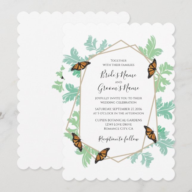 Elegant Monarch Butterfly Wedding Invitations (Front/Back)