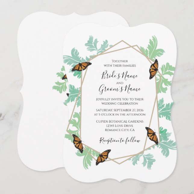 Elegant Monarch Butterfly Wedding Invitations (Front/Back)