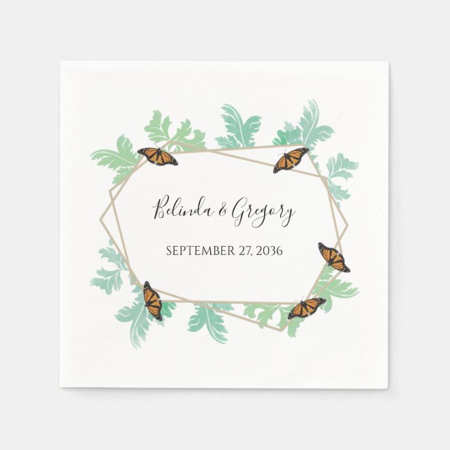 Elegant Monarch Butterfly Wedding Napkin (Front)