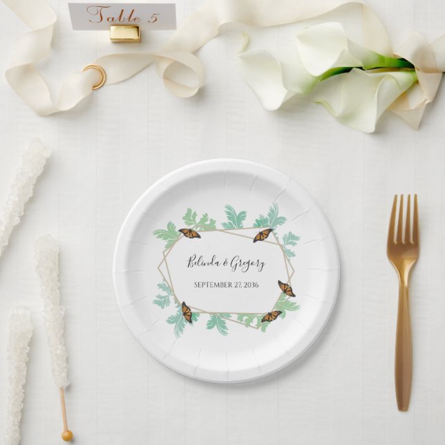 Elegant Monarch Butterfly Wedding  Paper Plate (Wedding)