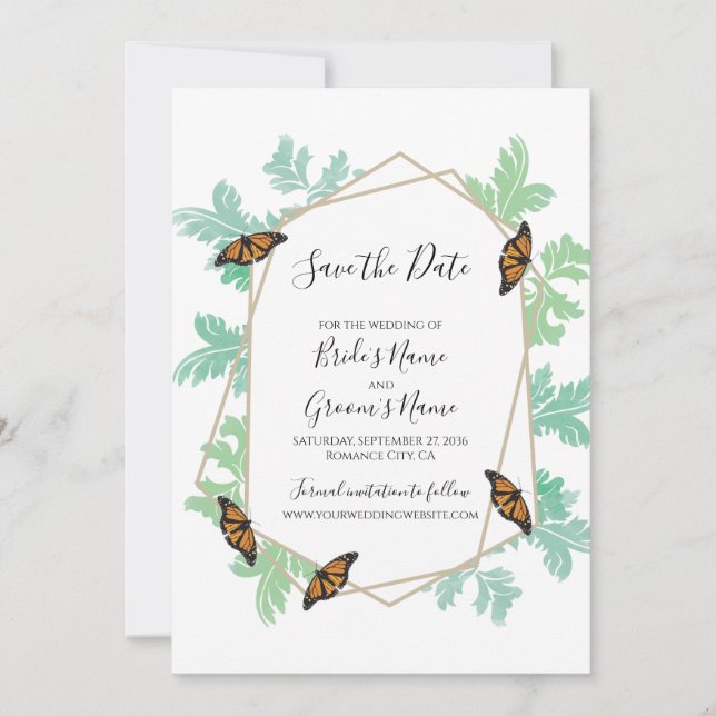 Elegant Monarch Butterfly Wedding Save The Date (Front)