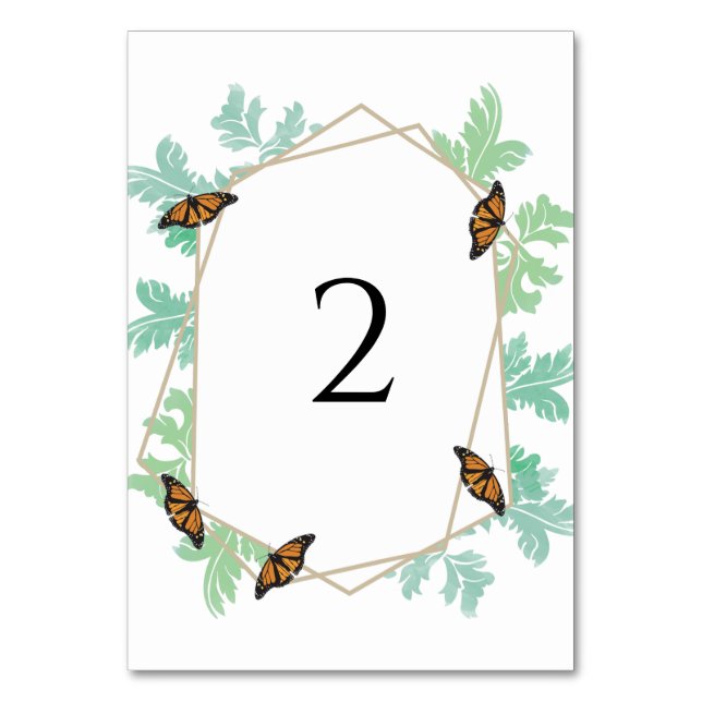 Elegant Monarch Butterfly Wedding Table Number (Front)
