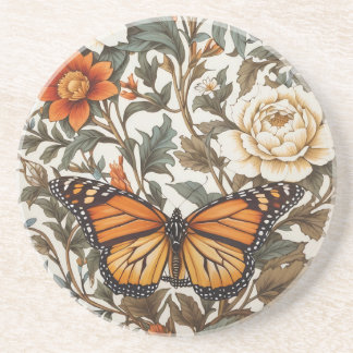 Elegant Monarch Butterfly William Morris Inspired Coaster