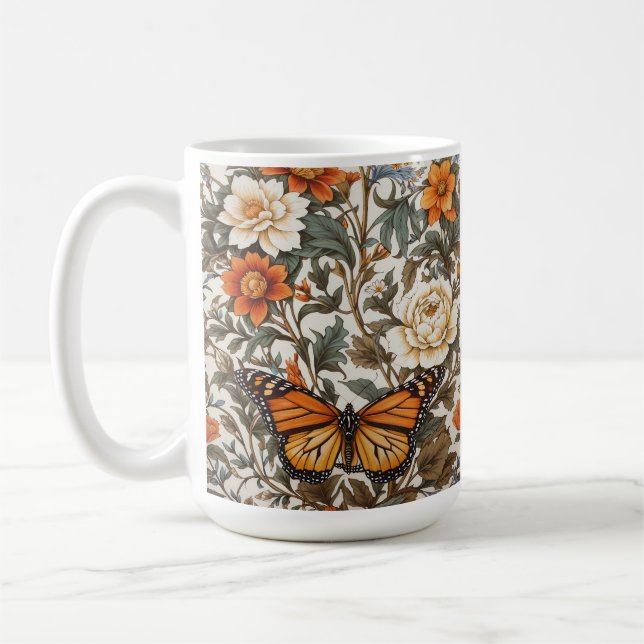 Elegant Monarch Butterfly William Morris Inspired  Coffee Mug (Left)