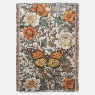 Elegant Monarch Butterfly William Morris Inspired Throw Blanket