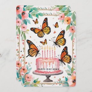 Elegant Monarch & Cake Birthday Card