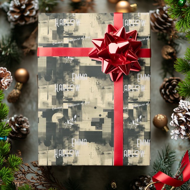 Elegant monochromatic abstract with silver accents wrapping paper (Creator Uploaded)