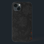 Elegant Monochromatic Dark Grey Floral Design iPhone 13 Case<br><div class="desc">Elegant girly simple dark grey monochromatic vintage floral design.Custom and optional monogram in suggested coral red. Embossed look is a photoshop effect and not real thing.</div>