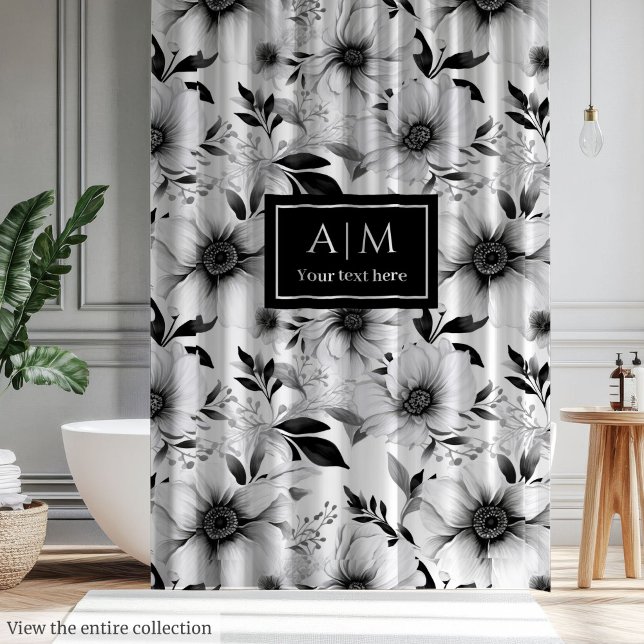 Elegant monochrome botanical shower curtain (Elegant monochrome botanical shower curtain)