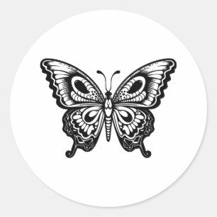 Elegant Monochrome Butterfly Design Classic Round Sticker