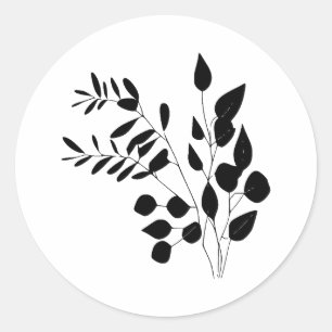 Elegant Monochrome Eucalyptus Design Classic Round Sticker