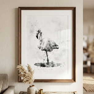Elegant Monochrome Flamingo in Watercolor Photo Print