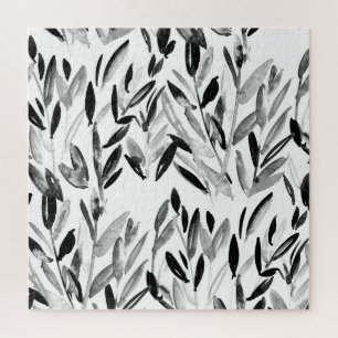 Elegant Monochrome: Natural Leaves Pattern Jigsaw Puzzle
