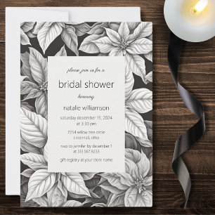 Elegant Monochrome Poinsettia Bridal Shower  Invitation