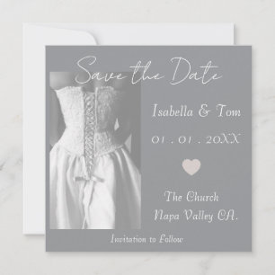 Elegant Monochrome Stationery with Wedding Dress  Save The Date