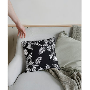 Elegant Monochrome Tropical Leaves Pattern Cushion