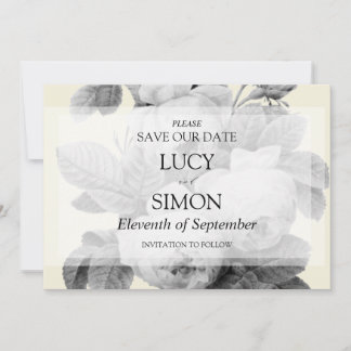 Elegant monochrome vintage French roses Save The Date