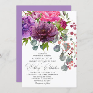 Elegant Monochrome Watercolor Floral Wedding Invitation