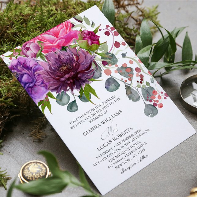 Elegant Monochrome Watercolor Floral Wedding Invitation (Creator Uploaded)