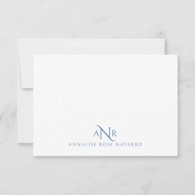 Elegant Monogram 3 Initial Name Blue Note Card (Front)