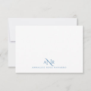 Elegant Monogram 3 Initial Name Blue Note Card