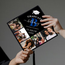 Elegant Monogram 5 Photo Graduation Cap Topper