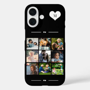 Elegant monogram 9 photo collage black iPhone 16 case