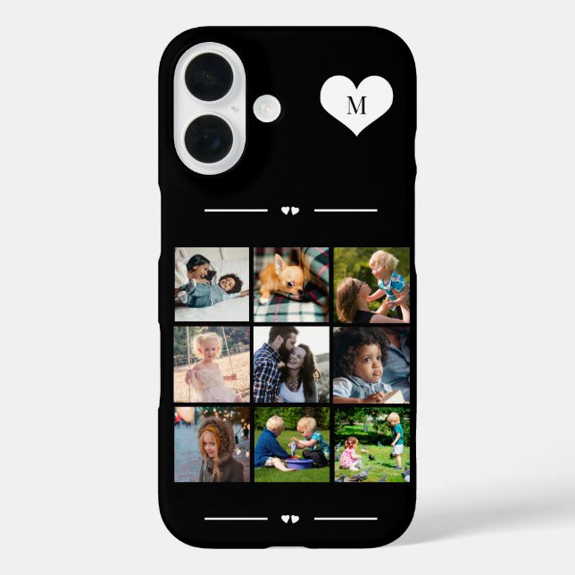 Elegant monogram 9 photo collage black Case-Mate iPhone case (Back)