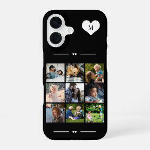 Elegant monogram 9 photo collage black iPhone 16 case