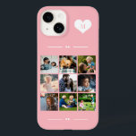 Elegant monogram 9 photo collage Case-Mate iPhone 14 case<br><div class="desc">Add nine family,  kids,  pets or best friends images and create your own beautiful photo collage phone case with your monogram name initial inside a white heart over a light pink feminine background.             Easy to personalise with your custom square images and letter</div>